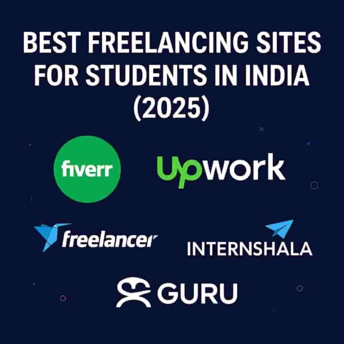 Logos of top freelancing sites for students in India 2025 including Fiverr, Upwork, Freelancer, Internshala, and Guru